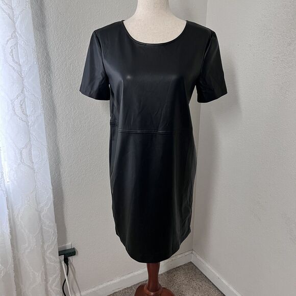Z Supply London Faux Leather Mini Shift Dress Short Sleeve Black Esti. Sz Medium - Picture 2 of 10